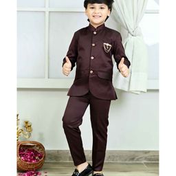 BT DEZINES Satin Full Sleeves Solid Jodhpuri Coat & Pant Set - Burgundy-image-36