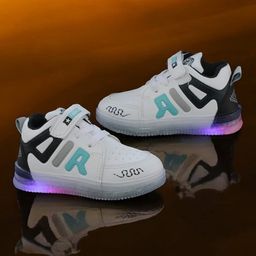 PASSION PETALS Air Text Designed With Velcro Closure LED Shoes - White & Black-image-58