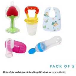 Numum Baby Fruit Feeder Pacifier (1 Pcs) with 1 PCS Silicone Baby Food Dispensing Spoon 90ML and 1 pcs Fruit Teether 1pcs Finger Brush 1 pcs Baby bib [Blue] (Blue) (Color and design may vary)-17