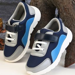 Stefens Colour Blocked Velcro Closure Sport Shoes - Grey & Black-image-65
