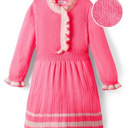 Hola Bonita Knitted Full Sleeves Textured Fabric Sweater Dress - Pink-picture-30