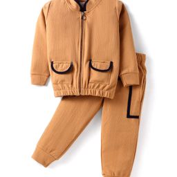 Rikidoos Full Sleeves Self Designed Jacket With Coordinating Joggers Set - Fawn-picture-26
