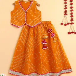 The Magic Wand Woven Sleeveless Bandhani Designed Coordinating Lehenga Choli Set - Yellow-picture-9