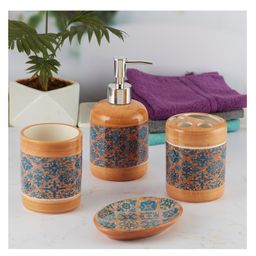 kookee Ceramic Bathroom Accessories Set of 4 with Soap Dispenser (9859)-250 ml image 2