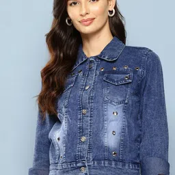 BAESD Women Washed Cotton Lightweight Crop Denim Jacket with Embroidered-image-79
