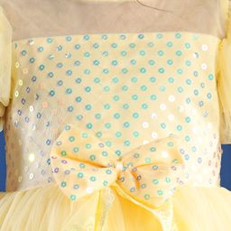 Mark & Mia Half Puffed Sleeves Sequined High & Low Party Frock with Sequin & Bow Detailing - Yellow image 3