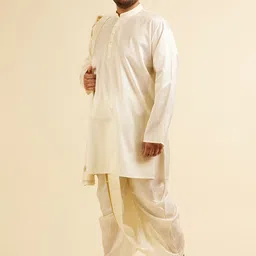 Manyavar Men Ethnic Motifs Embroidered Regular Thread Work Kurta with Dhoti Pants & With Dupatta image 3