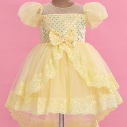 Mark & Mia Half Puffed Sleeves Sequined High & Low Party Frock with Sequin & Bow Detailing - Yellow image 4