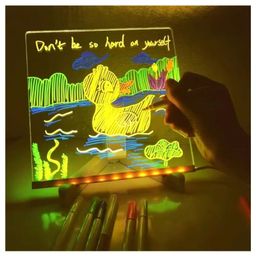 ji & ja Ji and Ja 3D Acrylic Dry Erase Board with Light up Dry Erase Board with Stand as a Glow Memo LED Letter Message Board with 13 Pens (20X30 CM) USB Power Supply image 4