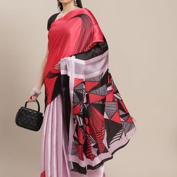 Anouk Pink & Black Printed Satin Saree-image-27