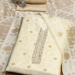Biba Floral Woven Design Beads & Stones Unstitched Dress Material-image-32