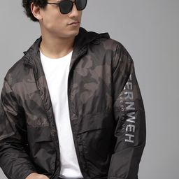 The Roadster Lifestyle Co. Men Brown Camouflage Print Hooded Tailored Jacket-image-81
