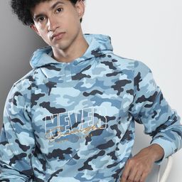 The Indian Garage Co Men Blue & Black Printed Hooded Sweatshirt-picture-49