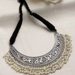 Panash Silver Plated Pearl Cresent Shaped Choker-image-20