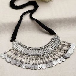 Panash Silver Plated Coin Shaped Choker-image-33