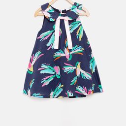 KIDKLO Girls Navy Blue & Green Printed A-Line Dress-image-66