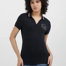 TOMMY HILFIGER Navy Cotton Graphic Print Polo T-Shirt-picture-19