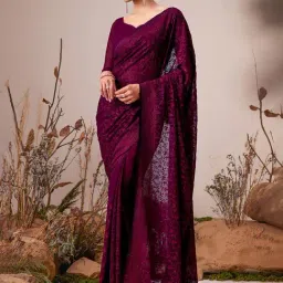 Soch Wine Embroidered Saree With Unstitched Blouse-picture-17