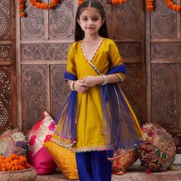Pspeaches Girls Mustard Regular Fit Kurta Set-picture-21