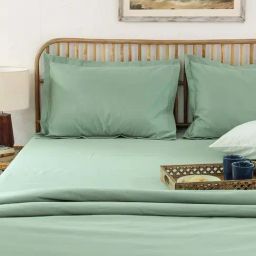 House This Sage Green 150 TC Cotton Fitted Bedsheet with 2 Pillow Covers-picture-48