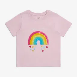 HOP Kids by Westside Pink Rainbow Sequin Design Cotton T-Shirt-picture-26