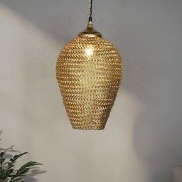 FOS LIGHTING Gold Mild Steel Woven Metal Egg Pendant Light-64