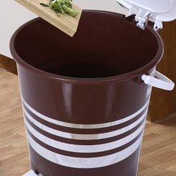 Kuber Industries Brown & White Striped Pedal Dustbin 12 L-27