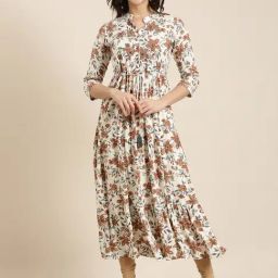SHOWOFF Cream Floral Print Anarkali Kurta-picture-10