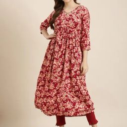 SHOWOFF Pink Floral Print Anarkali Kurta-image-38