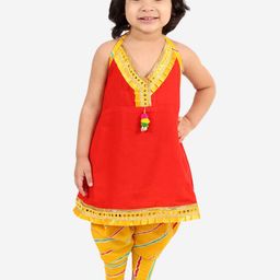 KID1 Girls Red Pure Cotton Kurti with Dhoti Pants-image-6