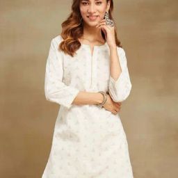 Fabindia Off-White Cotton Printed Straight Short Kurti-38