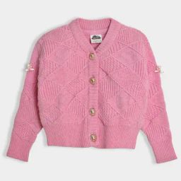 MiArcus Girls Pink Self Design Full Sleeves Cardigan-20