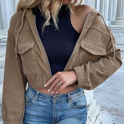 StyleCast Khaki Hooded Crop Tailored Jacket-image-52