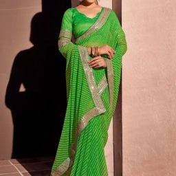 Satrani Green Embellished Saree With Unstitched Blouse-image-92