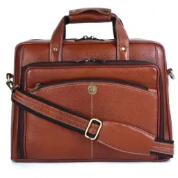 HiLEDER 100% Pure Genuine Leather Designer Briefcase Laptop Messenger Satchel Office Bag, Tan-33