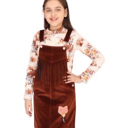 Cutecumber Kids Rust Floral Print Dungaree & T-Shirt-image-92