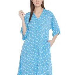 Hypernation Blue Printed Night Dress-image-70