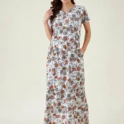 The Kaftan Company White Printed Nighty-picture-26