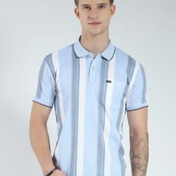 Monte Carlo Blue Regular Fit Striped T-Shirt-image-93