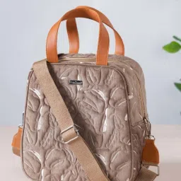 Nestasia High-Quality Insulated Velvet Beige Lunch Bag With Adjustable Shoulder Strap & Handles image 1