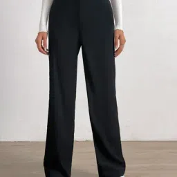 Broadstar Black Relaxed Fit High Rise Stretchable Trousers-image-95