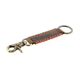 Aditi Wasan Brown Leather Keyring with Red Stiched Detailing and Hook image 1
