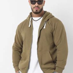 Instafab Plus Olive Green Cotton Regular Fit Plus Size Hooded Sweatshirt-picture-22