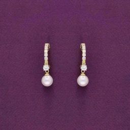 Kai Jewel Sterling Silver Gold Stylish Zircon Studded Pearl Drop Earrings for Women-image-93