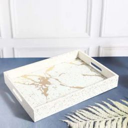 Smokey Cocktail White Engineered Wood Luxury Large Serving Tray-38