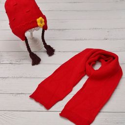 Yellow Bee Girls Self Design Woollen Beanie & Muffler Set-image-80