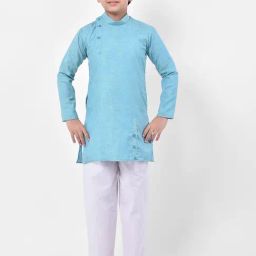 Deyann Kids Blue & White Solid Full Sleeves Kurta with Pyjamas-image-1