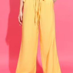 Oxolloxo Yellow Linen Regular Fit Mid Rise Pants-picture-4