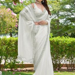 Saree Mall White Embellished Sarees With Unstitched Blouse-image-36