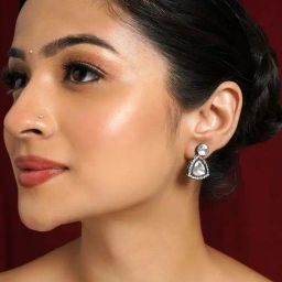 Teejh Silver Oxidized Polki Earrings-12